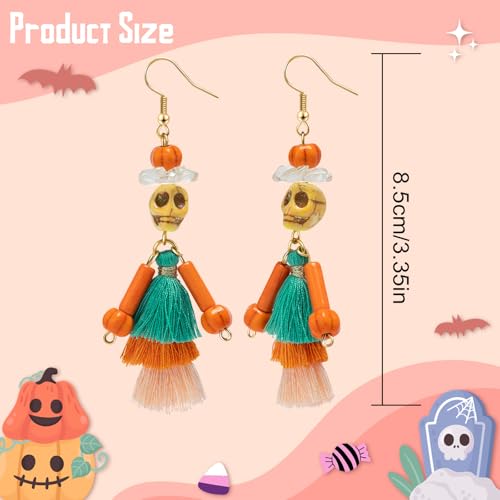 Halloween Skeleton Earrings - Colorful Beaded Pumpkin Tassel Drop Earrings for Women - Unique Handmade Jewelry for Costume Parties2