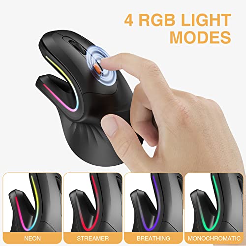 Ergonomic Mouse Wireless, Protoarc Em11 Bluetooth Vertical Ergo Mouse, Rechargeable, 2.4G Rgb Optical Vertical Mice With 3 Adjustable Dpi, 3-Device Connection For Pc, Ipad, Mac, Windows-Black #TOP4