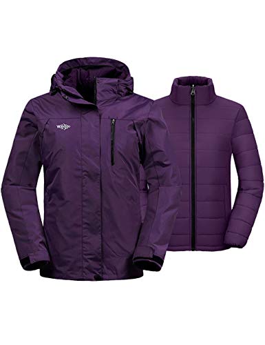 Wantdo Women's Windproof 3-in-1 Ski Jacket Winter Waterproof Coat Snowboarding Jackets Dark Purple XL