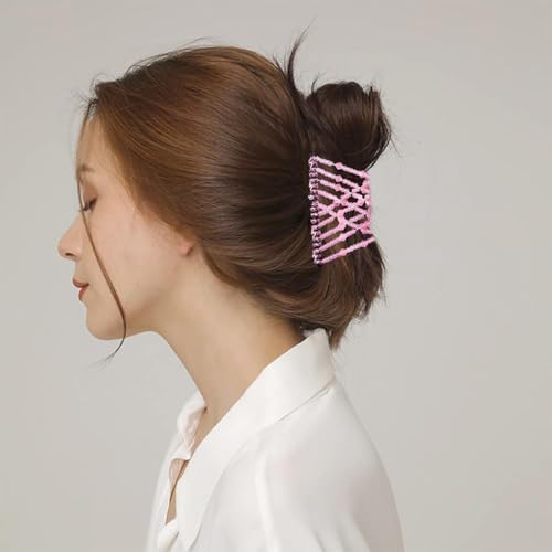 5 pieces magic hair comb stretchy double comb elastic beaded hair clips for women girls vintage hairstyle multipurpose hair accessories black brown white pinkblue