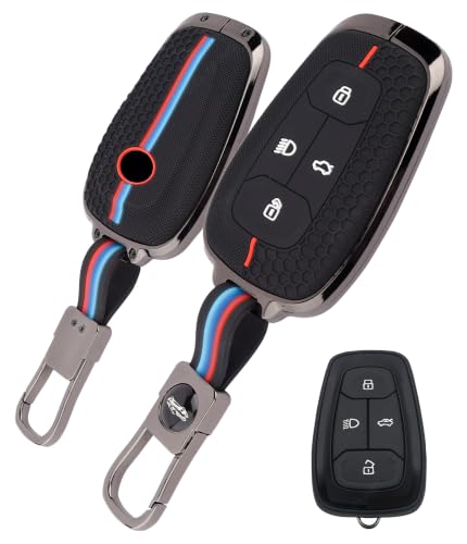 Image of Coll of Fest Luxury Metal Silicon Key Cover Compatible with Tata Nexon | Punch | Safari | Harrier | Altroz | Tigor EV | Tiago EV | Curvv | EV - 4 Button Smart Key Glow in the Dark