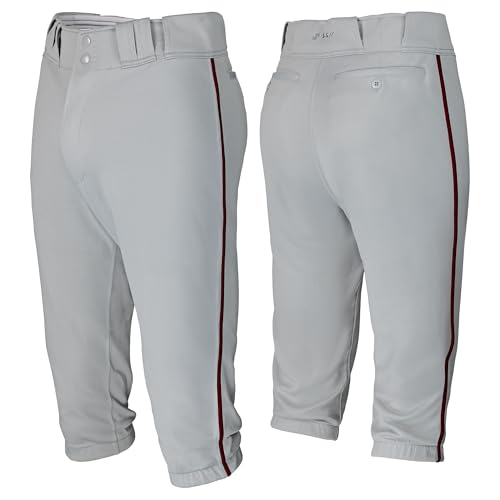 SSK Showcase Collection Adult Baseball Short Pants | Knicker Fit Solid & Piped (US, Alpha, X-Small, Regular, Regular, Grey/Maroon)