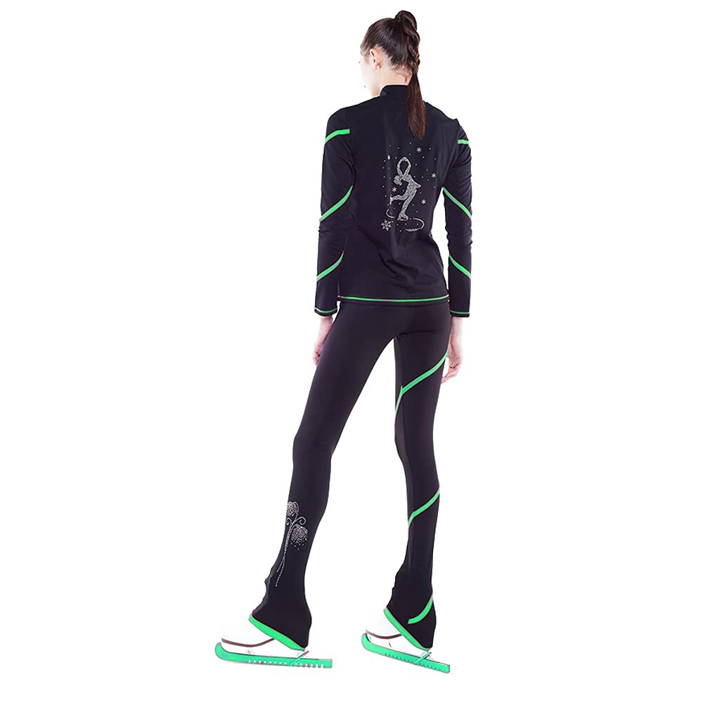 LIUHUO Set di pantaloni da pattinaggio su ghiaccio per ragazze, colore nero, per allenamento, pattinaggio