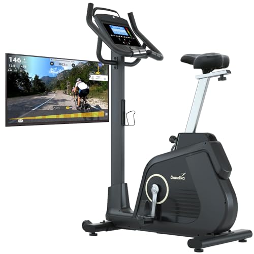 Skandika Ergometer Cykling P14 | Heimtrainer mit 32 Widerstandstufen, bis 150 kg und bis 205 cm, LCD-Display, Lautsprecher, Bluetooth, App-Verbindung, Kinomap | Fitnessbike für Zuhause