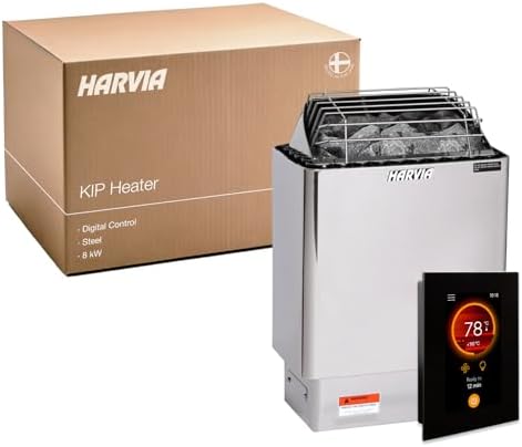 Harvia KIP Sauna Heater, Wall Mounted Electric Sauna Stove, Stainless Steel 220v Heater with Sauna Stones Included, Large Stone Cavity for Maximum Heat Release (8kW - Digital Controls)