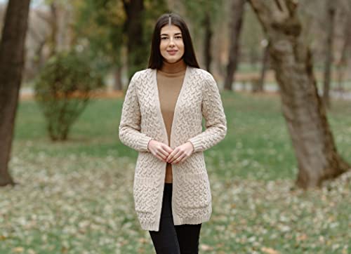 Image of SAOL Aran Coat for Women - Irish Open Front Fisherman Cardigan with Pockets - Merino Wool Made in Ireland