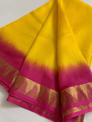 Image of Women's Bhagalpuri Pure Kota Doria Silk Net Saree With Temple Zari Border and Running Blouse Piece