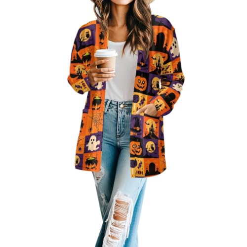 Image of Forchrinse Red Ladybug Cardigan for Women Causal Long Sleeve Open Front Cardigans Sweater Fashion 2024 Fall Coat with Pockets