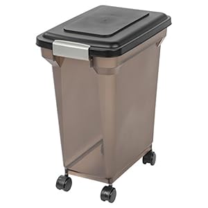 IRIS USA WeatherPro Airtight Dog Food Storage Container Up to 22 lbs Attachable Wheels For Dog Cat Bird and Other Pet Food Storage Bin Keep Fresh Easy Mobility BPA Free Smoke