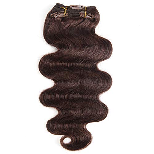 Topuhair Body Wave Clips Cheveux Humain Remy Cheveux Clips Tissage Cheveux Femme Noir Cheveux Humain Brésil (40 cm, Brown) Cover