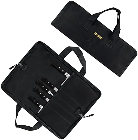 JOINDO Knife Roll, Chef’s Knife Roll Bag, Waxed Canvas Knife Bag with Zipper, 5 Slots Professional Chef Knife Roll Bag with Handle, Heavy Duty Knives Pouch Holder for Home Kitchen Traveling Camping