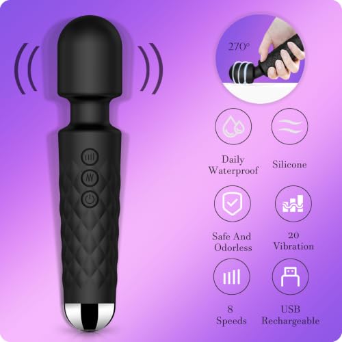 Image of Vibrator Wand,Adult Sex Toy Wand, G Spot Dildo, Clit Vibrator, Sex Vibrators,Clitoris Stimulation,with 8 Speeds & 20 Patterns,Fully Waterproof,Vibrating Wand for her Pleasure (Black)