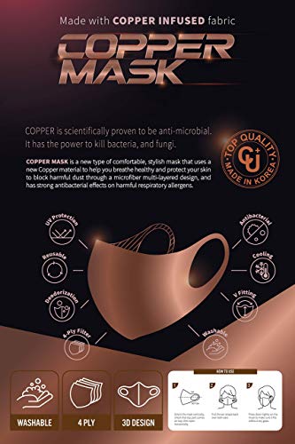 Iconic Luxe Copper Infused Cloth Face Mask - Reusable Washable 3D Design 4-Ply Filter Small/Medium Black #TOP2