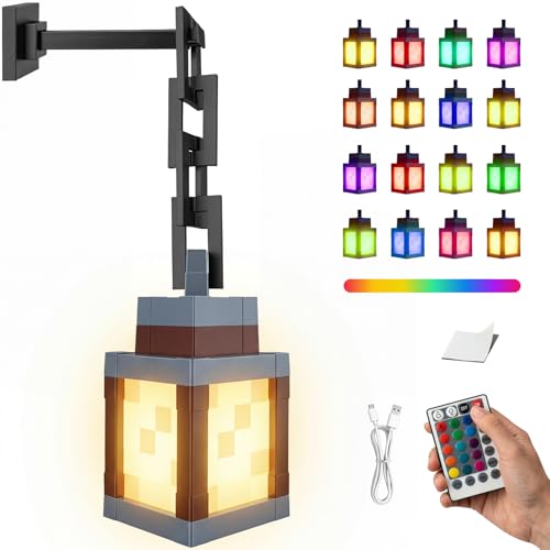 Pixelated Lantern Night Light with Timer 16 Color RGB Pixel Lantern Lamp Rechargeable Retro Pixel Decor Light with Remote & Touch Control Hanging or Tabletop for Bedroom Desk Gaming Room Decor Gift