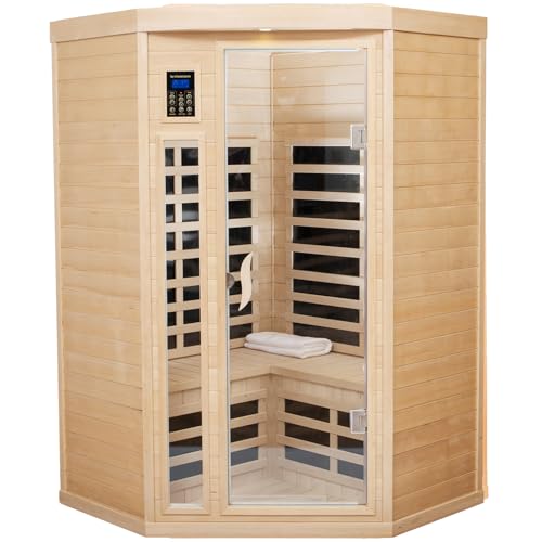 KOOZONEGM Infrared Sauna 2-3 Person Infrared Saunas for Home, Indoor Corner Sauna Spa Low Emf Infrared Sauna with 7 Color Therapy Dry Sauna for Home,Speakers, LED Reading Lamp