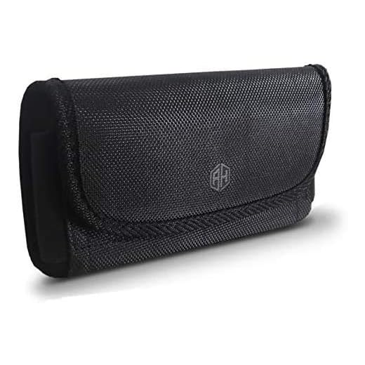AH Military Grade Nylon Cell Phone Belt Holder for Men Horizontal Pouch Carrying Clip for [iPhone 6 6S 7 8 X XR XS 11 12] iPhone 11 Moto Droid x Holster PRO S8 S9 S7 S20 fits Otterbox or Thick Case