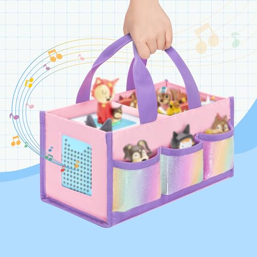 Image of Carrying Case Compatible with Toniebox 2 /1, Handle Bag for Audio Player Starter Set, Accessories Storage Pockets for Figures, Cables, Hollow Side Design for Playing Music Directly, Pink, Case Only