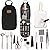 13 Piece Camp Cooking Utensils Kit for Camping BBQ Cookware | Knife Cutting Board Stainless-Steel Tongs Scissors Spatula Ladle Steak Fork Grater Can Opener Spice Shakers & Travel Case (Black)