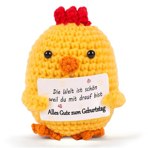 Seutgjie Geburtstagsgeschenk für Frauen Männer Positive Hug Strickwolle Huhn-Puppe Personalisierte Geschenk Frauen Geburtstag