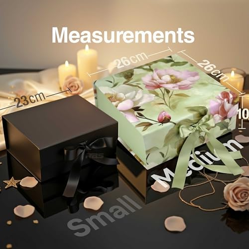 Image of RBS - MEDIUM Empty Gift Box 26x26x10cm Decorative Flower Gift Boxes for Presents (1 Pack) Box for Gift Packing Multipurpose Hamper Cardboard Box for Gift All Occasion (M-Eternal Blossom)
