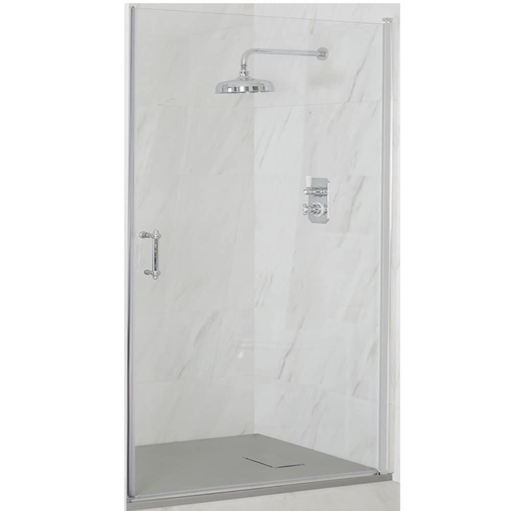 Milano Langley Chrome Hinged Door Frameless Shower Enclosure Light Grey Tray - 800mm x 1700mm