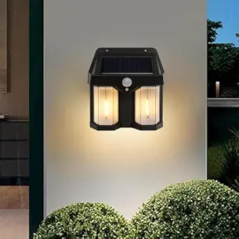 SVH 2 Flame Outdoor Wireless Motion Sensor Solar Wall Light with 3 Lighting Modes and IP65 Waterproof Exterior Spotlight for Garden Yard Patio Fence Outside Decoration (Pack of 1)