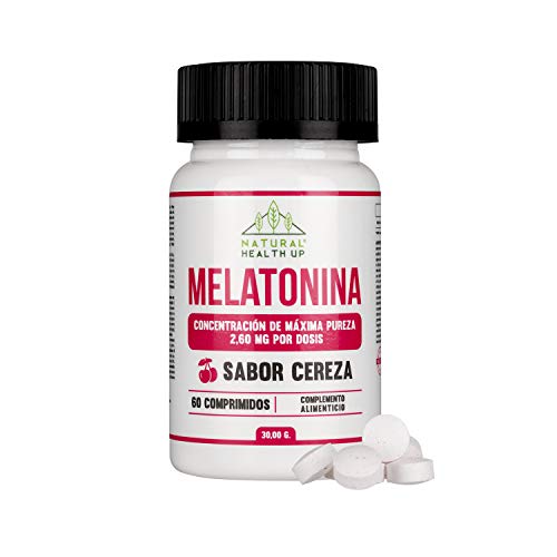 Melatonina para ayudar a dormir  Dosis pura de 2,6 g para una mayor eficacia en el descanso  60 comprimidos masticables con sabor a cereza (Cereza)