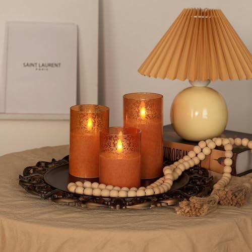 Image of Flameless Candles with Remote, 3D Wick Realistic LED Candles Flickering, Real Wax in Glass Orange Fake Candles for Wedding Party Festival Home Decor Gifts