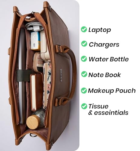 Image of Siza Premium Women's Handbag, PU Leather Tote Bag with Dual Zip Compartments for Office and Style, Padded Laptop or Devices Sleeve, Detachable Shoulder Strap, Structured Formal Bag for Women
