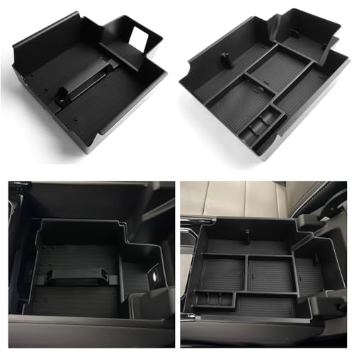 For 2PCS Double Layer Center Console Upper&Lower Armrest Organizer Compatible with 2024-2026 Chevy Silverado EV&GMC Sierra EV Armrest Storage Box Console Organizer - Easy to Install&Lift Handle Design