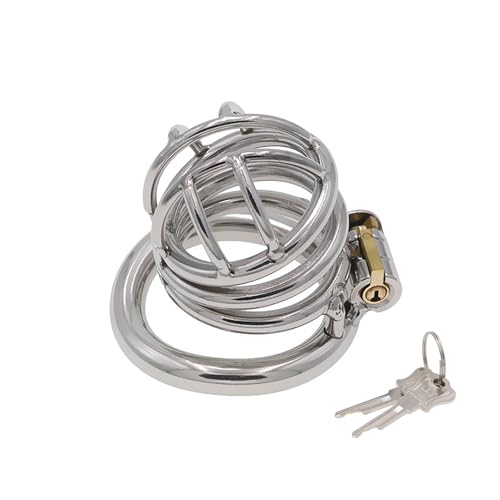 Cage de chasteté pour hommes en acier inoxydable avec design de grande bouche d'urine, cage à pénis négative sextoys avec serrure invisible pour le dressage de pénis SM Bondage (S)
