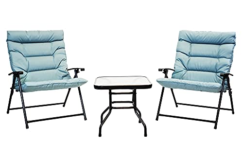 Sun-Ray 213028 Folding Chairs With Cushions And Table, Aqua #TOP8