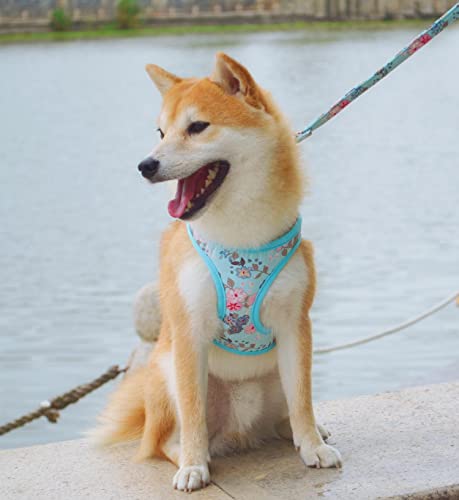 Moonpet Step In Air Dog Harness Leash Set- All Weather Reflective No-Pull Floral Pattern Padded Mesh Vest Harness For Cats Puppy Extra-Small Small Medium Large Dogs - Bell Orchid - M #TOP3