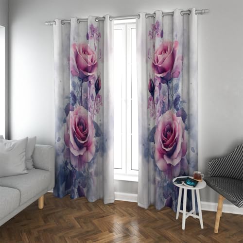 PARREN Romántico Día San Valentín Cortinas Opacas Rosa Floral Privacidad Cortinas para Cocina Salón Balcón Dormitorio con Aislamiento Térmico Rosa W140xL260cm 2 Paneles