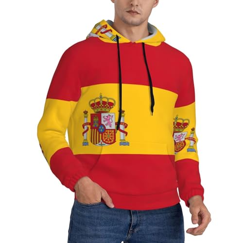SDEGTHO Sudadera clásica con capucha para hombre, diseño de bandera de España, de gran tamaño, para hombre, Negro, L