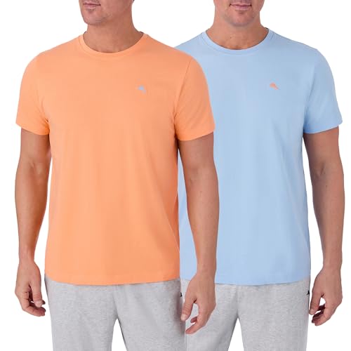 Tommy Bahama - Men's Essential 2 Pack T Shirts, Short Sleeve Crew Neck Stretch Jersey Top for Sleep or Lounge (Light Blue & Orange, Large)