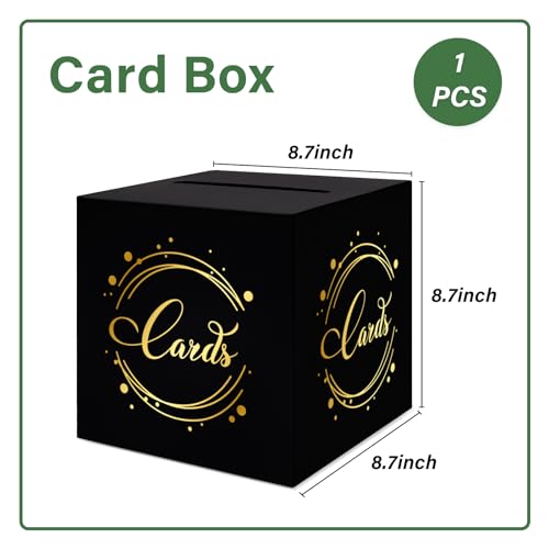 Image of 1 Pack Black and Gold Foil Card Box for Party, 8.7 inch Black Gift Card Box Money Box for Birthday, Wedding, Baby Shower, Retirement, Anniversary, Bridal Shower, Raffle Ticket