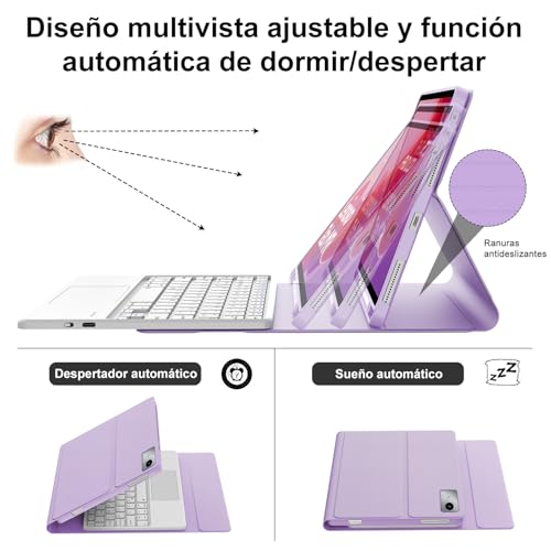 Funda con teclado Lenovo Tab M11 IVEOPPE y trackpad en español color morado claro 5