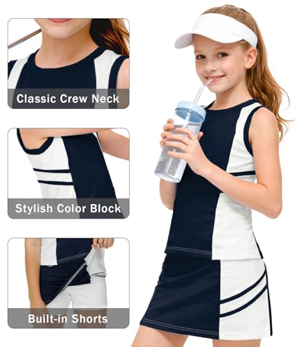 Image of AOBUTE Girls Tennis Golf Outfit Tank Top and Skirt with Shorts Set 4-12 Years
