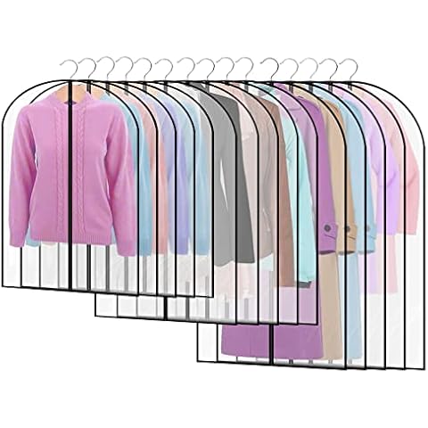 ASelected 15 Pack Dress Bags Covers Clear Garment Bags Moth Proof Clothes Bags Breathable Mens Suit Storage Clothes Covers Protector Hanging Suit Bags with Zip for Wardrobe Storage and Travel Cover