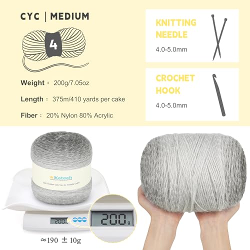 Image of Katech Ombre Yarn for Crocheting-Large Skein of Gradient Yarn Cake-2 Pack of 200g /7.05 oz-80% Acrylic,20% Nylon- #4 Medium-Perfect for Star Blankets, Scarves, Shawls and Garments (F)