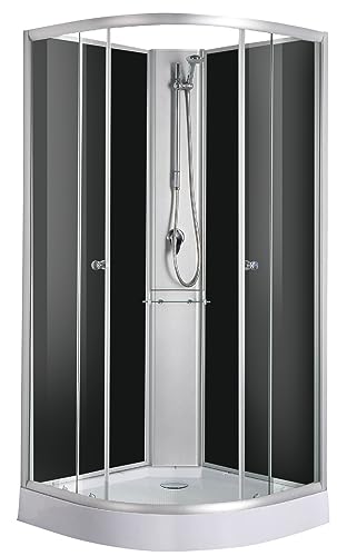 Sanotechnik Komplettduschkabine Rio 2 90×90×204cm – All-in-One Komplettdusche | 4mm ESG-Sicherheitsglas, Einhebelmischer & Handbrause, Schwarze Rückwand, leise Schiebetür