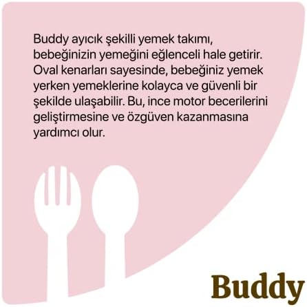 Tucklebery Buddy Mama Tabağı Seti, 1 Ayıcık Tabak 4 Kase Çatal-Kaşık, Bebek ve Çocuklar İçin Yemek Takımı, BPA İçermez, Pembe Mor Bej - Görsel 5
