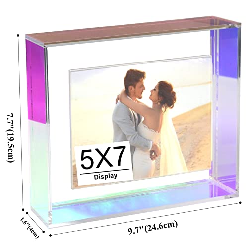 5X7 Floating Picture Frame Neon Acrylic Wall Mount Tabletop Desk Frame Iridescent Decoration Colored Modern Photo Frame For Gallery Home Office, Rainbow Color #TOP1