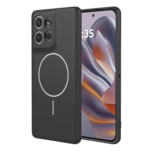 UPLAI Magnetisch Hülle für Motorola Edge 50 Neo/Moto ThinkPhone 25 Ultra Dünn Seidig Flüssiges Silikon Stoßfest Handyhülle mit Kameraschutz Weich Faserfutter TPU Mode Schutzhülle. Schwarz