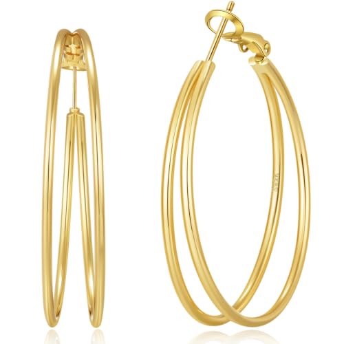 Image of BMMYE Double Large Gold Hoop Earrings for Women Hypoallergenic