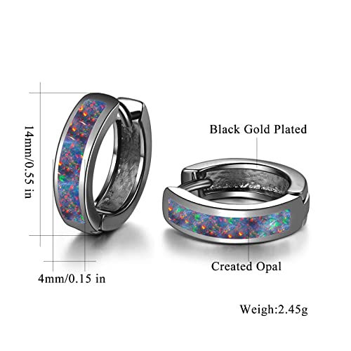 Cinily Small Hoop Earrings For Men Huggie Earrings Womens Black Opal Hinged Hoop Earrings Black Gold Plated Jewelry Gift #TOP2