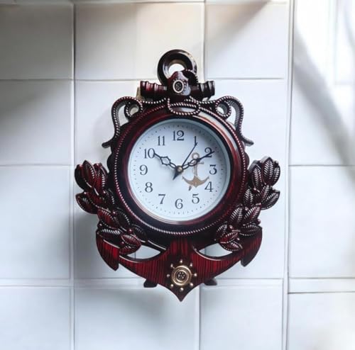 Image of Cherry Wall Non-Ticking Round Wall Clock Modern Modern Design Clock for Living Room, Bedroom, Kitchen and Office Large Wall Clock for Home Dcor (Dark Brown-31x12)