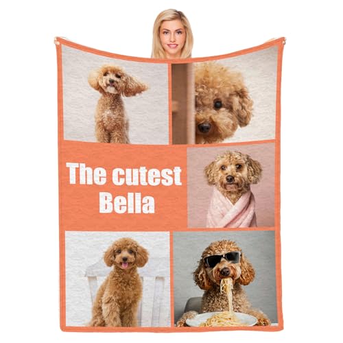 Yecaiyoger Manta Personalizada con Foto de Texto Mantas Personalizadas para Sofá, Dormitorio, Sala de Estar Personalizada Regalos para Papá, Mamá, Niños, Amigos Y Amantes (5 Fotos)