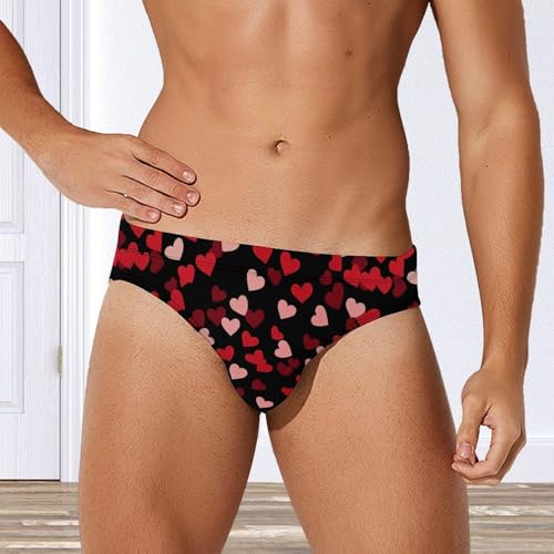 Red Love Hearts Men's Swimming Trunks Briefs Beach Swimwear Low Rise Bikini Swimsuit Print Bathing Suit4
